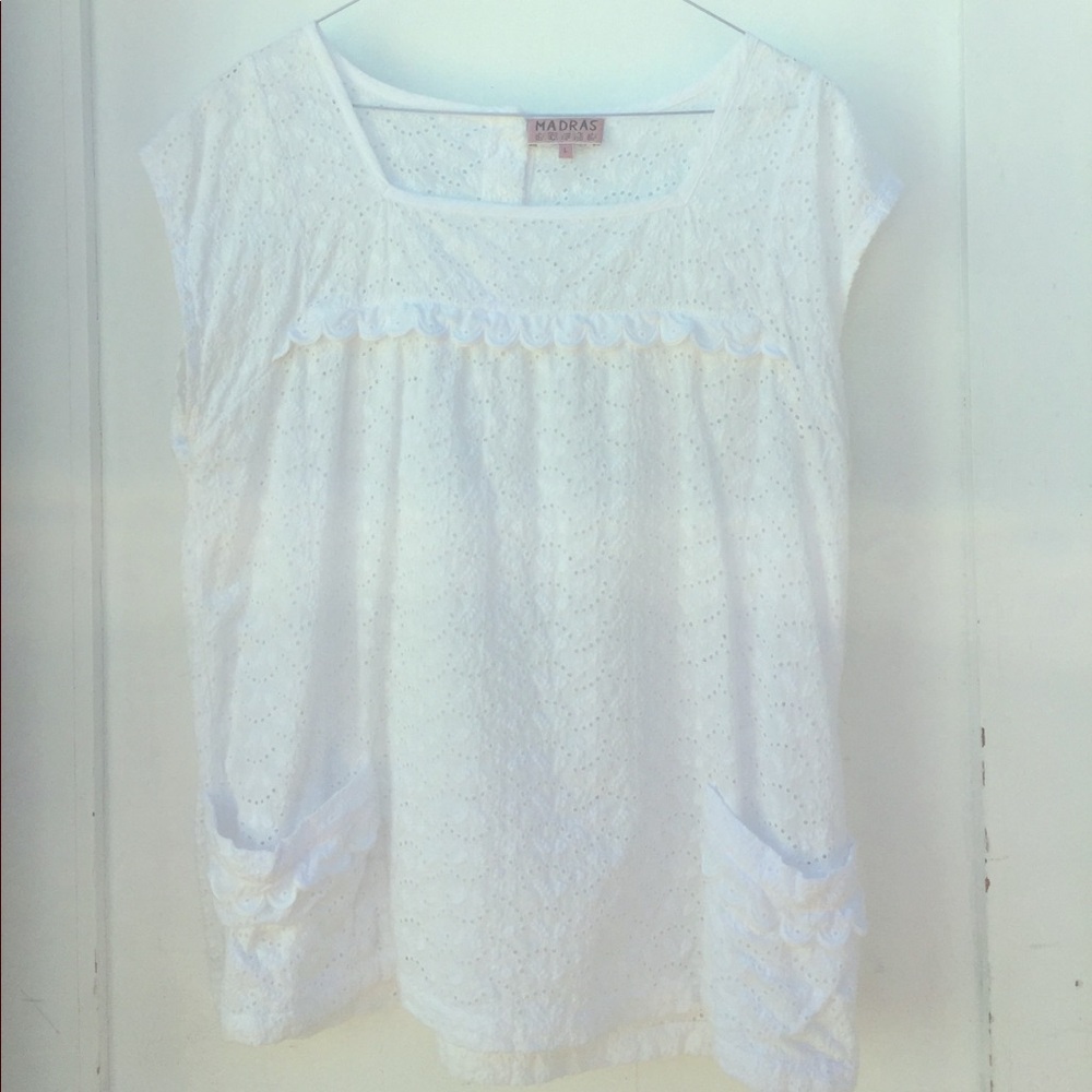 Madras White Eyelet Scoop-Neck Blouse